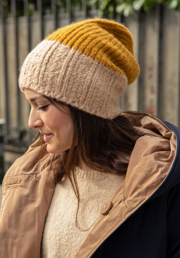 Rose & Lini DANIELAPI CASHMERE & SILK “IGLOO BICOLOR” CREAM & MUSTARD BEANIE Qualità