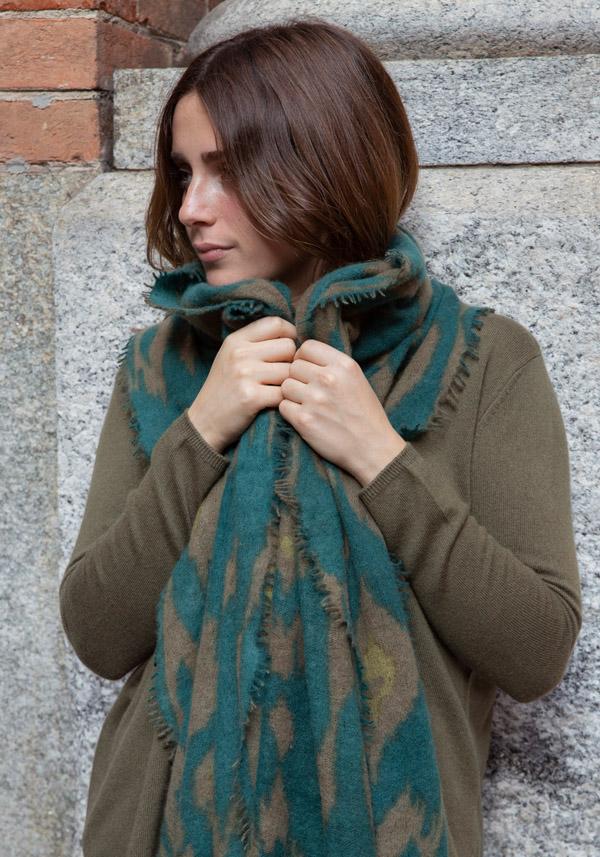 Rose & Lini MIRROR IN THE SKY CASHMERE “OPEN KNITTED PRINT” LAUREL & PINE SCARF Convenienza