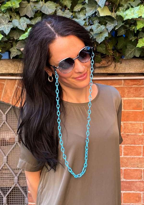 Rose & Lini ORRIS LONDON “SMILEY MINI” TURQUOISE GLASSES CHAIN Offerta