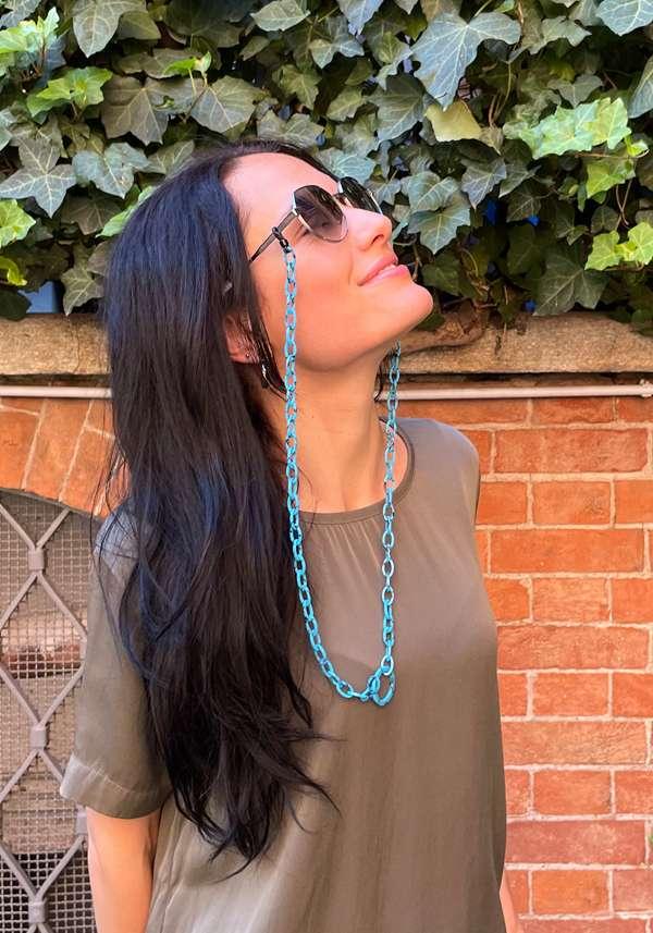 Rose & Lini ORRIS LONDON “SMILEY MINI” TURQUOISE GLASSES CHAIN Offerta