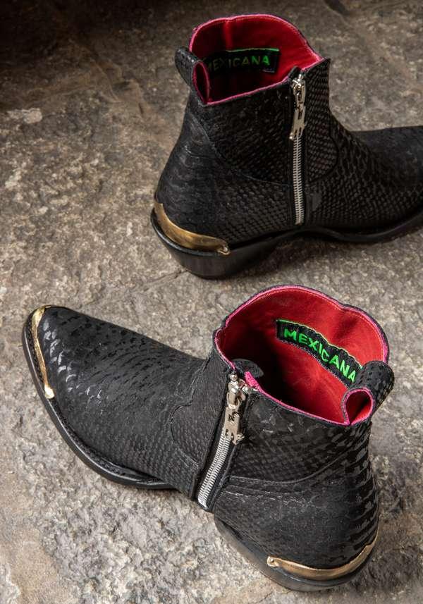 Rose & Lini MEXICANA “LAPAZ MARACAIBO” TEXTURED BLACK ANKLE BOOTS Offerta San Valentino