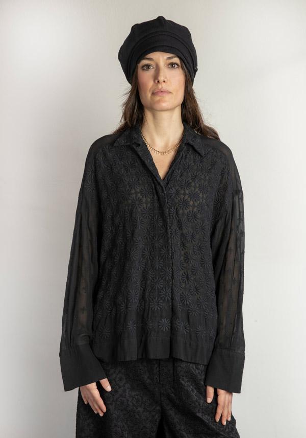 Rose & Lini ANTIPAST CUPRA & COTTON EMBROIDERED “BLOUSE DEBT” BLACK Offerta temporanea