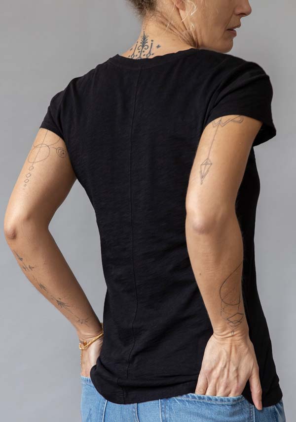 Rose & Lini VELVET COTTON “ODELIA” BLACK T-SHIRT Liquidazione