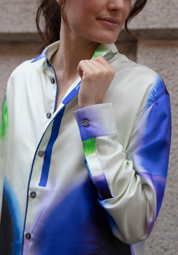 Rose & Lini ROHKA SILK “CLASSIC SHIRT” GREEN & INK Limitato a 3 giorni