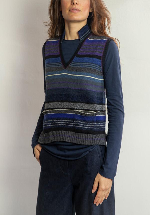 Rose & Lini DIANE DE CLERCQ CASHMERE & LAMB WOOL “COCOS” DENIM BLUE GILET 2025
