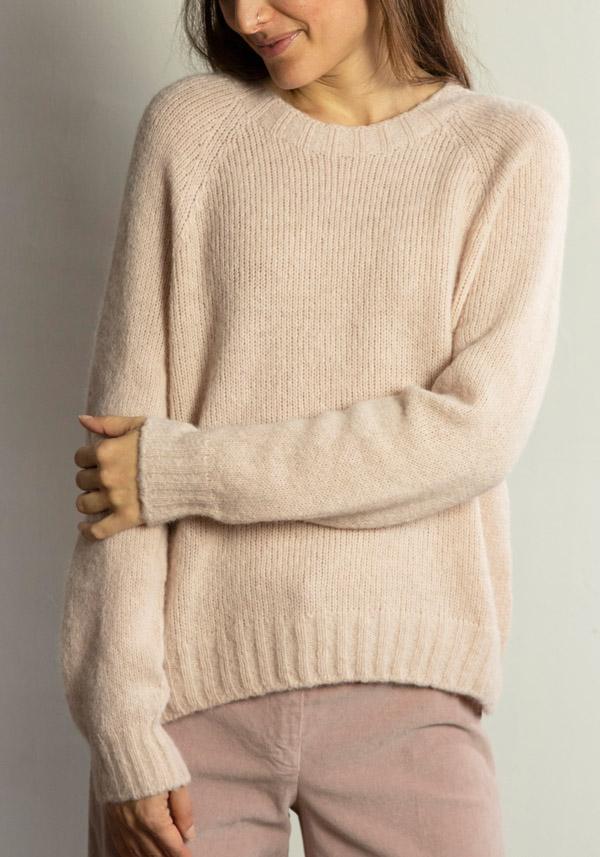 Rose & Lini OLIVER LATTUGHI BABY ALPACA “R-NECK” CHAMPAGNE PULL Italy