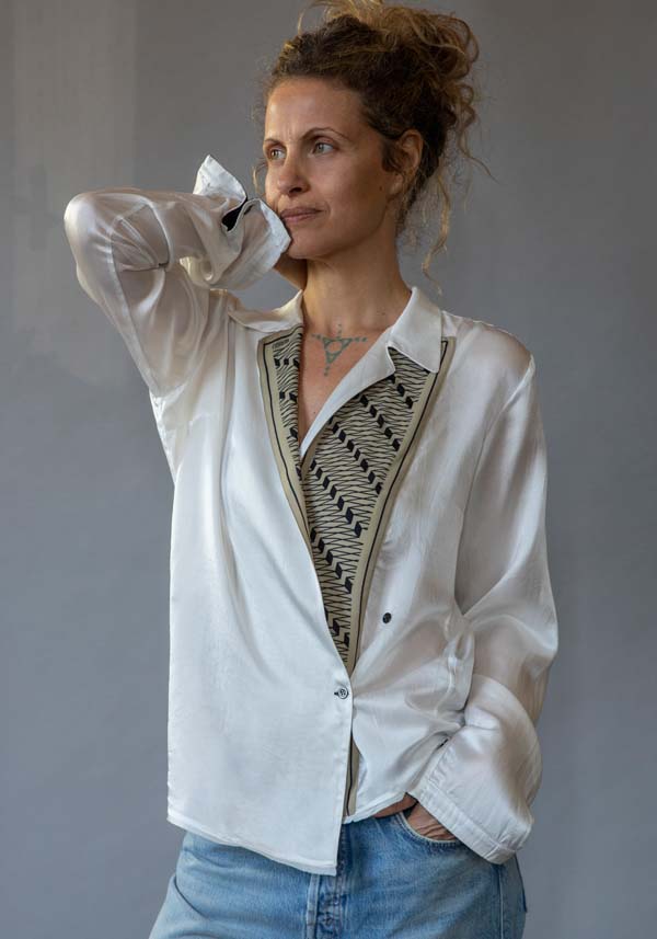 Rose & Lini IBRIGU PRINTED SILK “SHIRT CM20” WHITE Convenienza