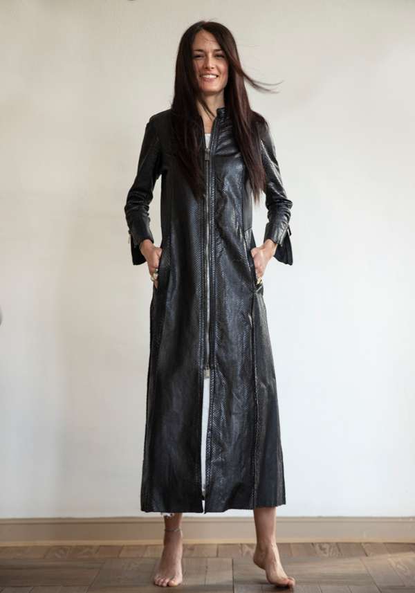 Rose & Lini SIMONA TAGLIAFERRI BLACK PYTHON LONG COAT Vendite Flash