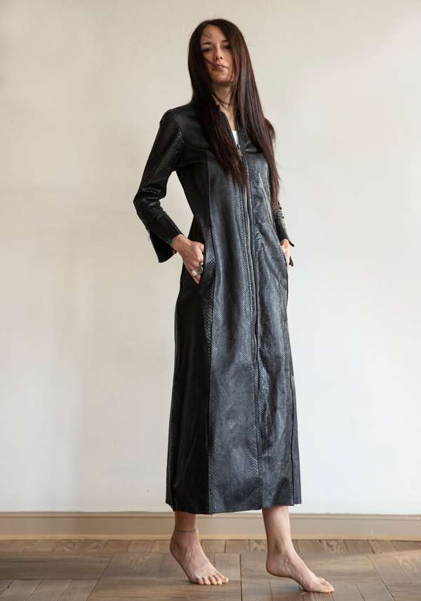 Rose & Lini SIMONA TAGLIAFERRI BLACK PYTHON LONG COAT Vendite Flash