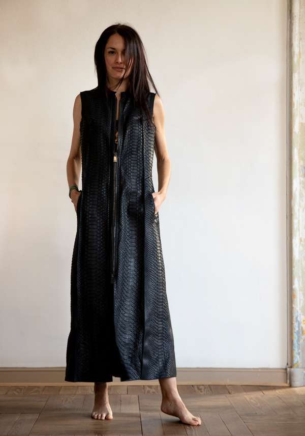 Rose & Lini SIMONA TAGLIAFERRI BLACK PYTHON LONG GILET Negozio