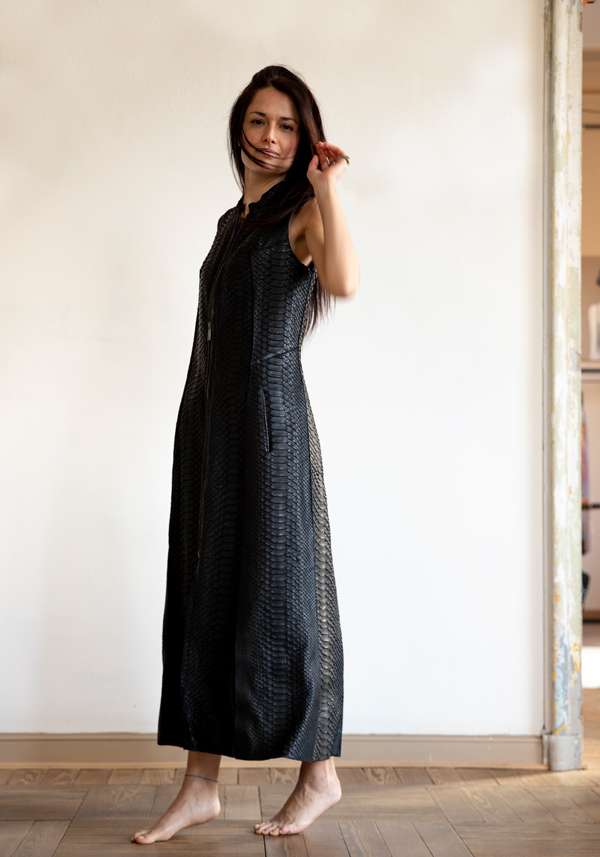 Rose & Lini SIMONA TAGLIAFERRI BLACK PYTHON LONG GILET Negozio