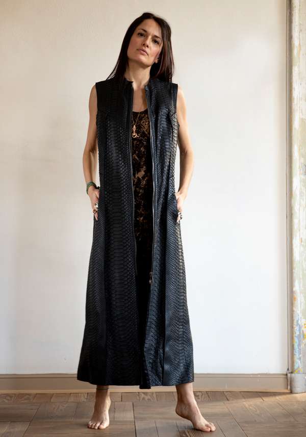 Rose & Lini SIMONA TAGLIAFERRI BLACK PYTHON LONG GILET Negozio