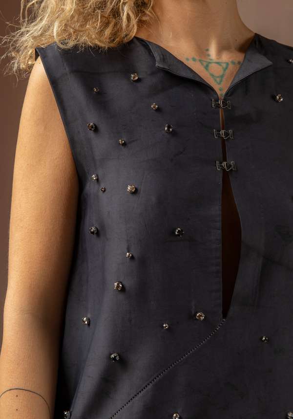 Rose & Lini SIMONA TAGLIAFERRI DARK BLUE LONG DRESS SWAROVSY In Saldo