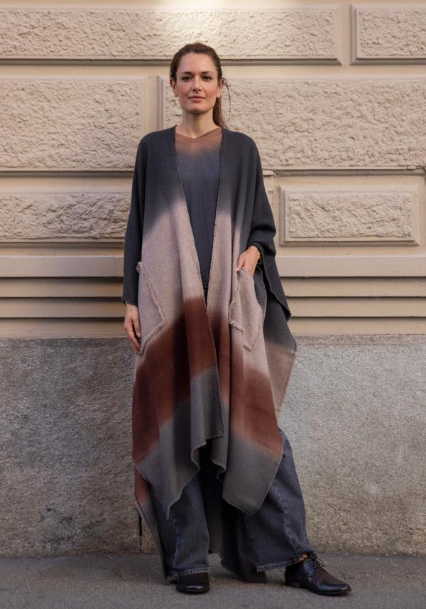 Rose & Lini MIRROR IN THE SKY CASHMERE “FLOWING COAT” GREY & BROWN Shopping online