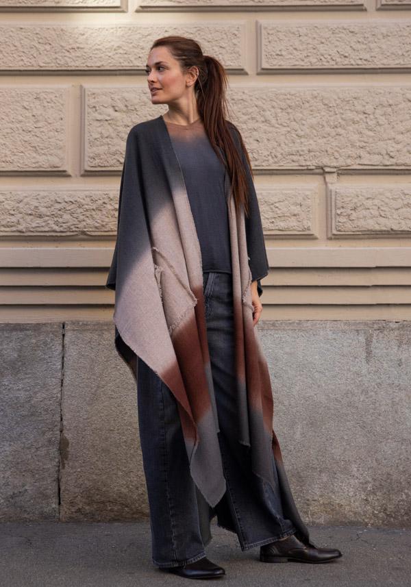Rose & Lini MIRROR IN THE SKY CASHMERE “FLOWING COAT” GREY & BROWN Shopping online