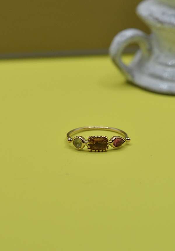 Rose & Lini DORETTE CITRINE & PINK TOURMALINE “BAGUE SIMPLE” GOLD RING Liquidazione