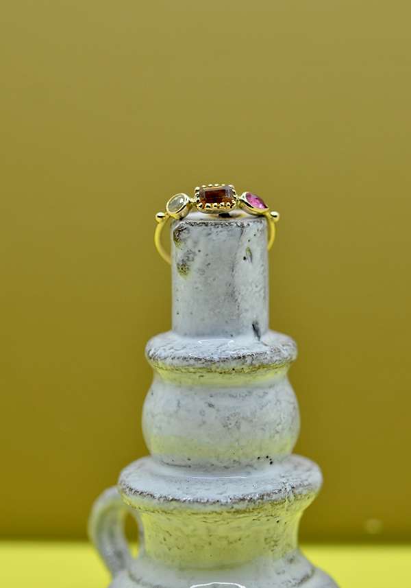 Rose & Lini DORETTE CITRINE & PINK TOURMALINE “BAGUE SIMPLE” GOLD RING Liquidazione