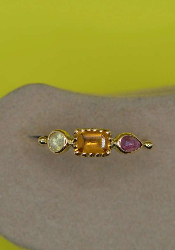 Rose & Lini DORETTE CITRINE & PINK TOURMALINE “BAGUE SIMPLE” GOLD RING Liquidazione