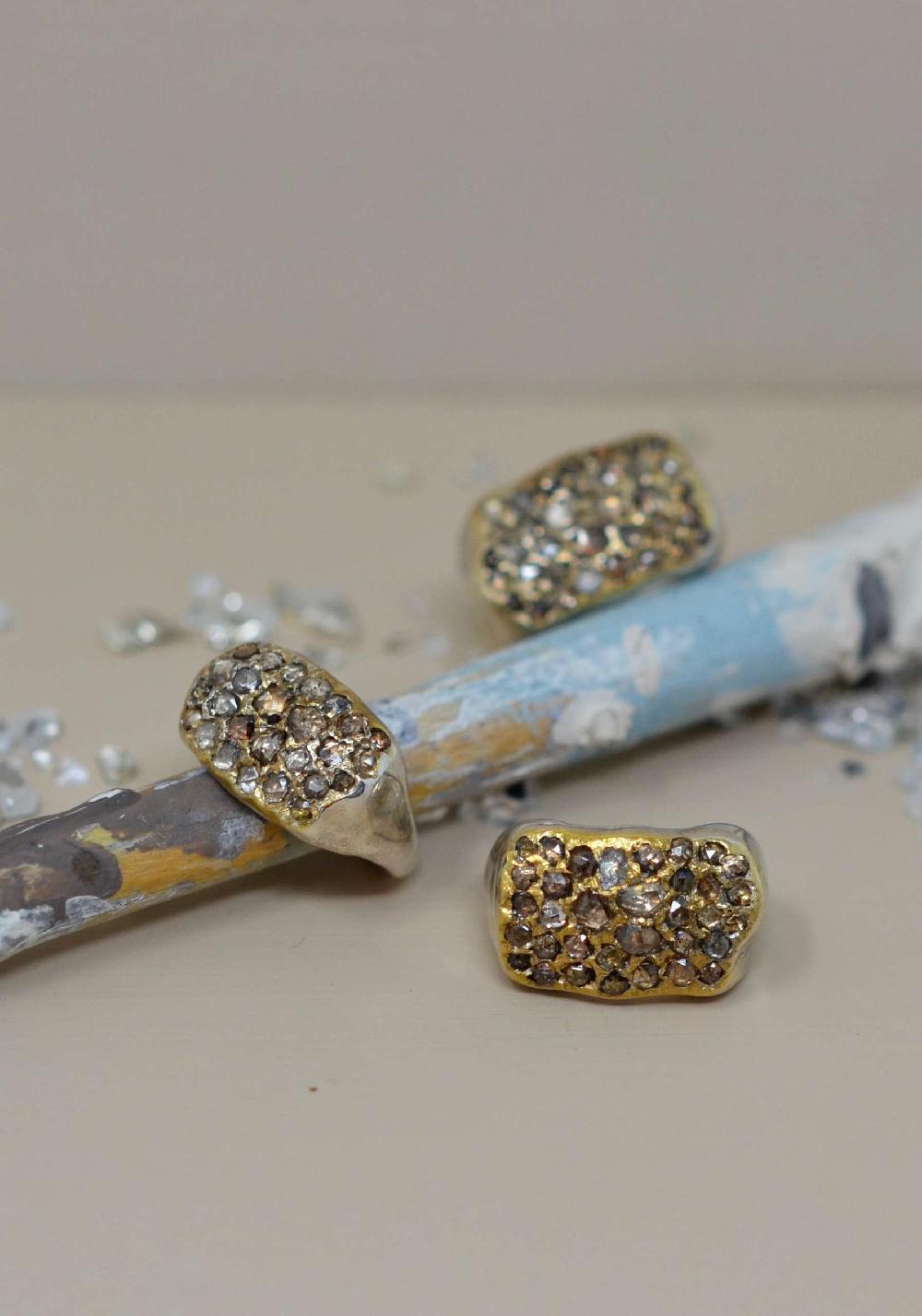 Rose & Lini ROSAMARIA SILVER & GOLD “NASHKA B” BROWN DIAMONDS RING Ultimi tre giorni