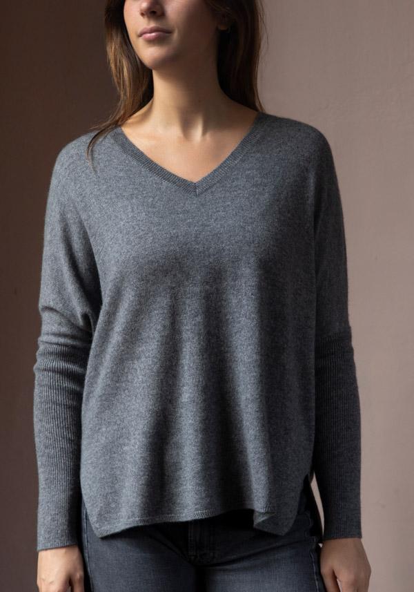 Rose & Lini ABSOLUT CASHMERE “PONCHO CAMILLE” DARK GREY Italy