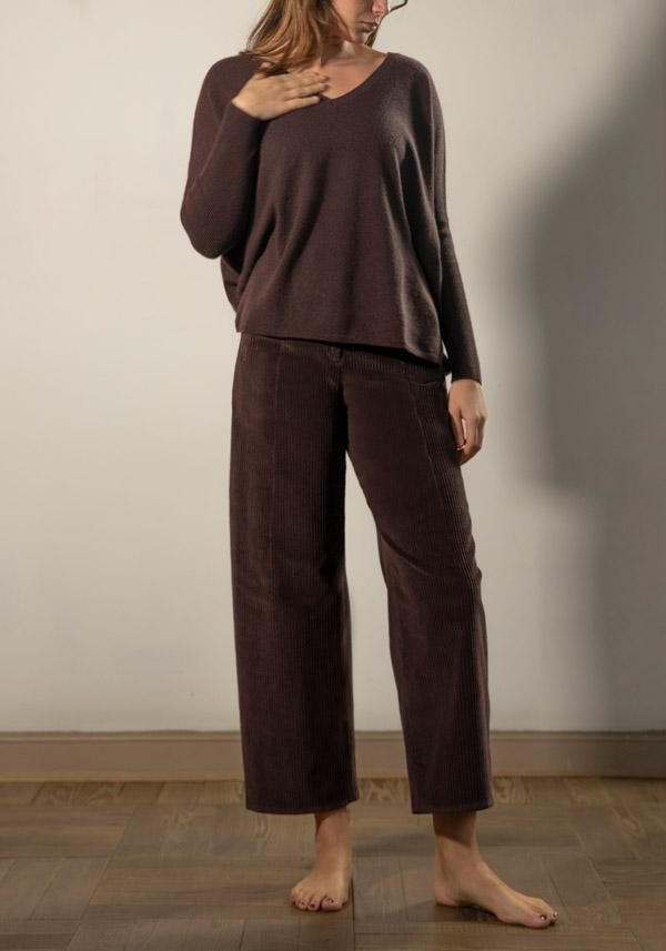 Rose & Lini BARBARA TANI “PANTS 462 V03” CORDUROY CHOCO BROWN In Vendita