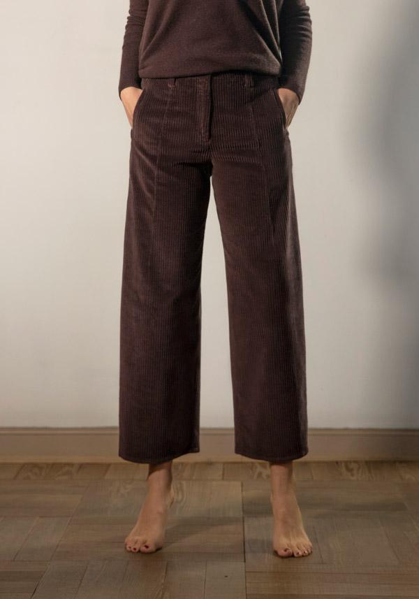 Rose & Lini BARBARA TANI “PANTS 462 V03” CORDUROY CHOCO BROWN In Vendita