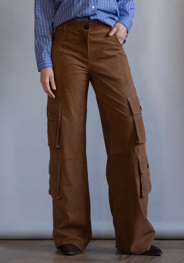 Rose & Lini GIORGIO BRATO SUEDE LEATHER “CARGO PANTS” RUM Nuova