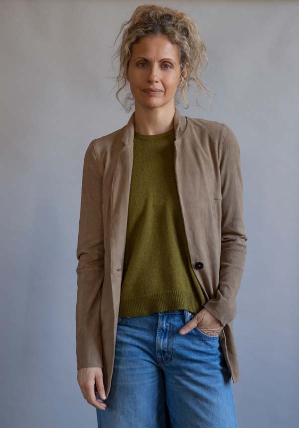 Rose & Lini GIORGIO BRATO SUEDE LEATHER “BLAZER” TAUPE Moda