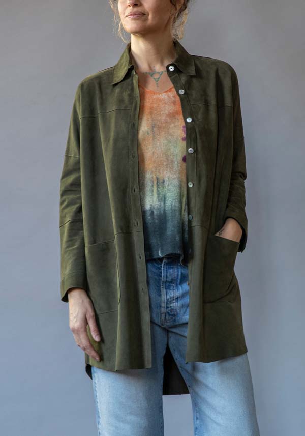 Rose & Lini GIORGIO BRATO SUEDE LEATHER “OVER SHIRT” MILITARY Comprare a buon mercato