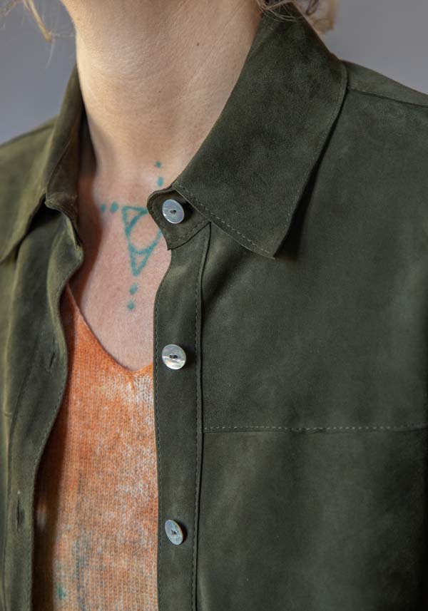 Rose & Lini GIORGIO BRATO SUEDE LEATHER “OVER SHIRT” MILITARY Comprare a buon mercato