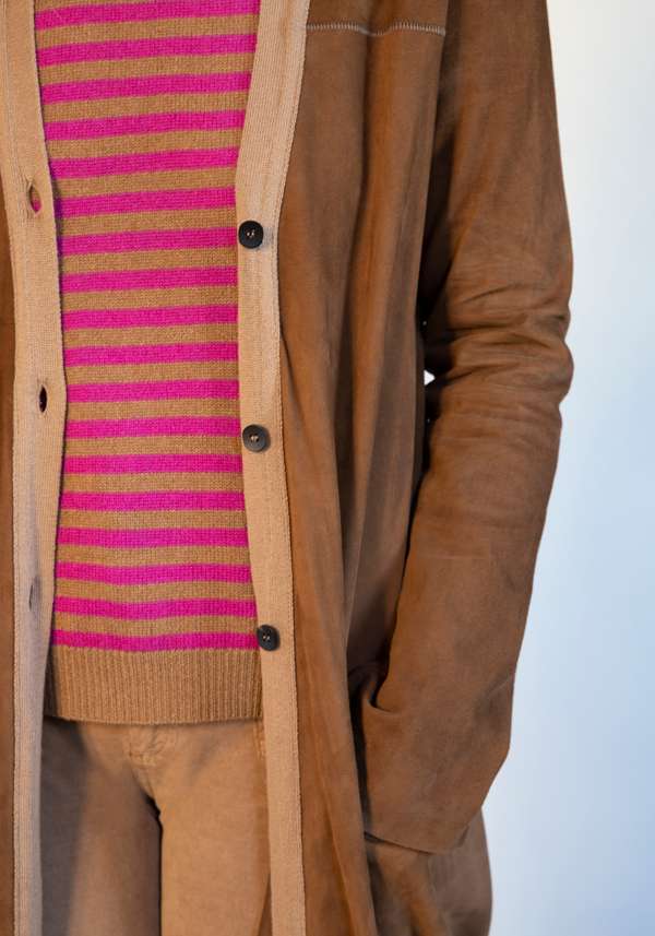 Rose & Lini GIORGIO BRATO RUM SUEDE LEATHER “CARDIGAN OVER” Offerta San Valentino