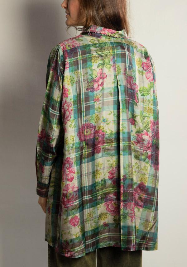 Rose & Lini PERO SILK FLORAL “SHIRT PLA02” GREEN Offerte esclusive