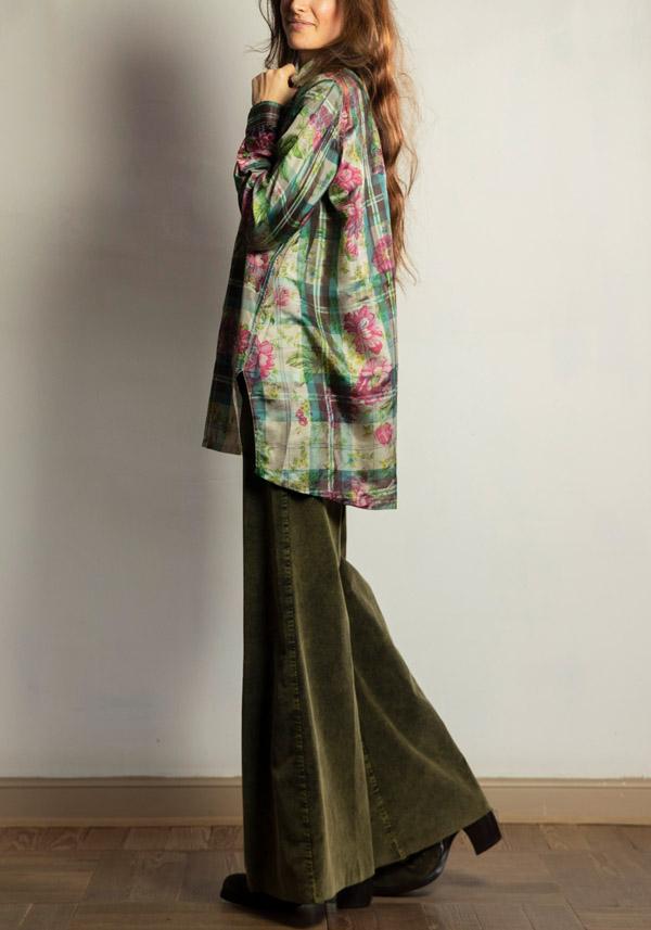 Rose & Lini PERO SILK FLORAL “SHIRT PLA02” GREEN Offerte esclusive