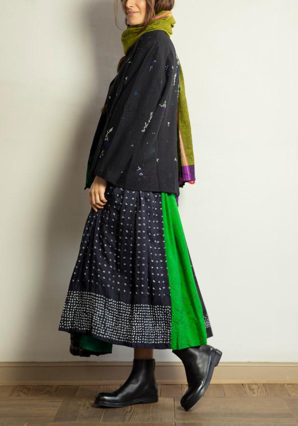 Rose & Lini INJIRI SILK PATTERNED “SKIRT 145 CUS” BLACK BLUE & GREEN Lightning offer