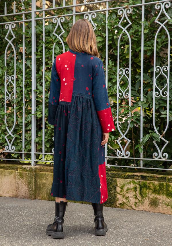 Rose & Lini INJIRI WOOL “DRESS 44” RED & NAVY Grandi sconti