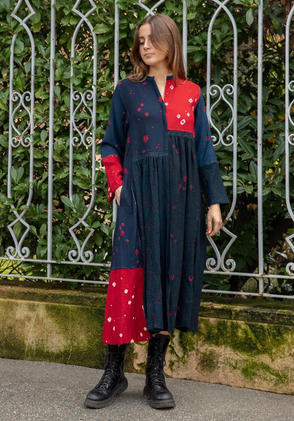 Rose & Lini INJIRI WOOL “DRESS 44” RED & NAVY Grandi sconti