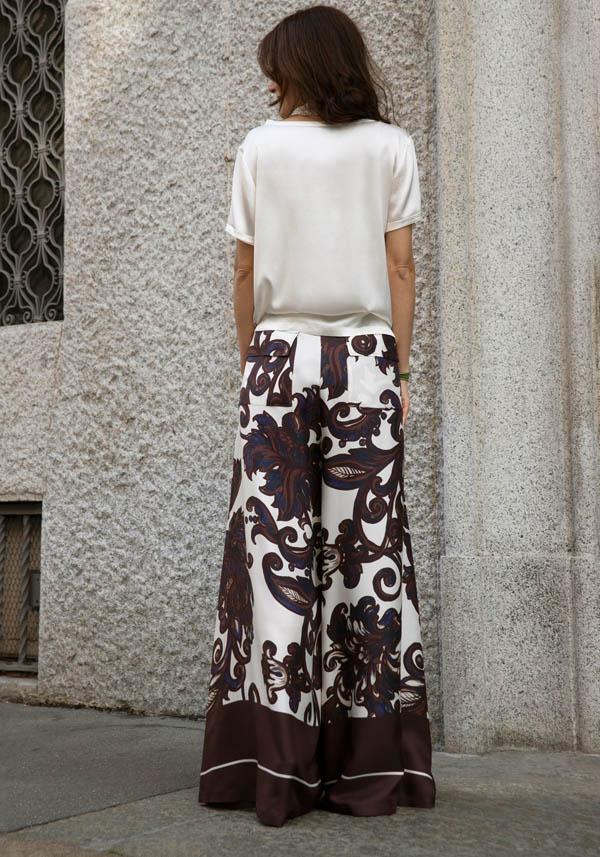 Rose & Lini CO.GO SILK BROWN & WHITE “PANTS VP241” FLORAL Enormi sconti