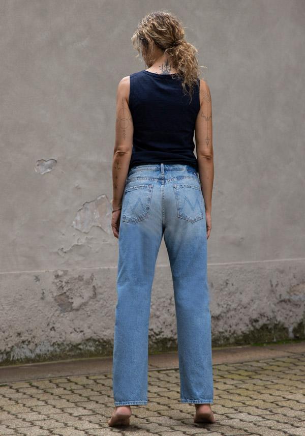 Rose & Lini MOTHER DENIM “THE DITCHER HOVER” DENIM BLUE JEANS Prezzo Ridotto
