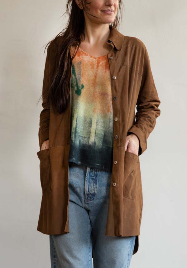 Rose & Lini GIORGIO BRATO SUEDE LEATHER “OVER SHIRT” RUM Outlet