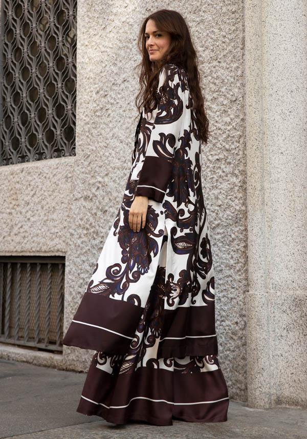 Rose & Lini CO.GO SILK BROWN & WHITE “COAT VG288” FLORAL In Vendita