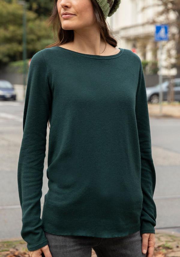 Rose & Lini MAJESTIC CASHMERE “COL BATEAU 607” FOREST GREEN SWEATER Vendita Economica