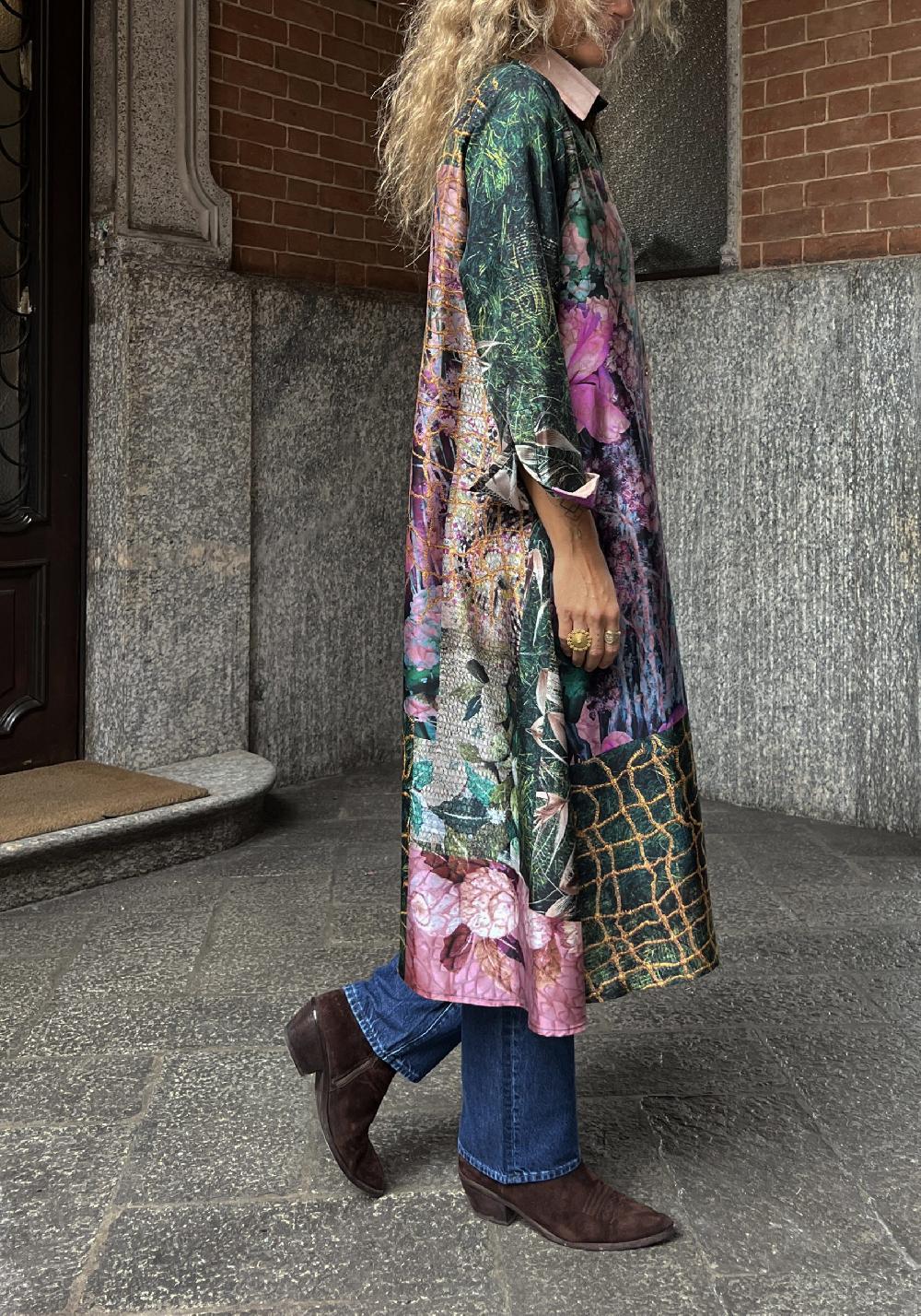 Rose & Lini BOKJA SILK GREEN PATTERNED LONG “Z DRESS” Vendite Flash