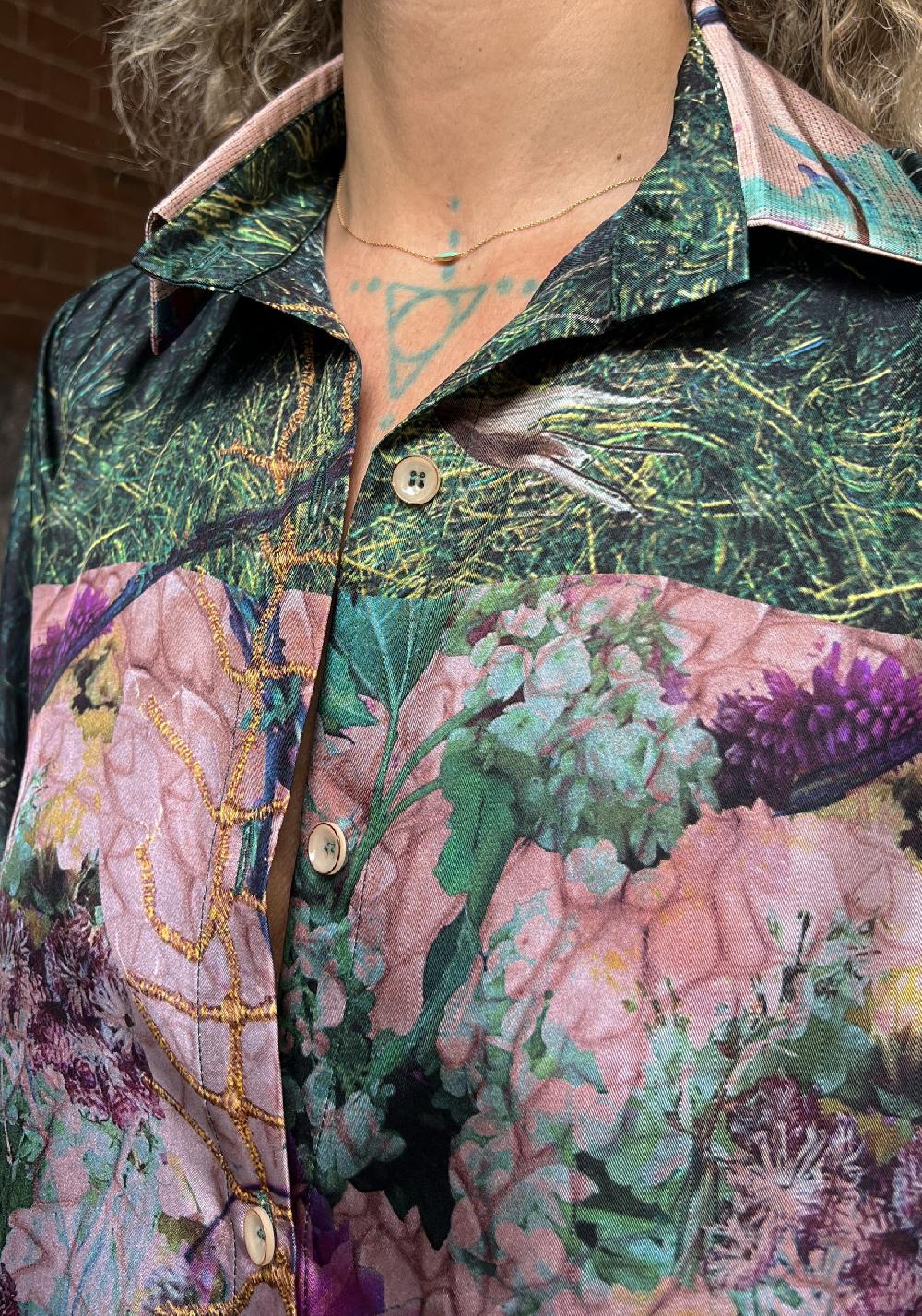 Rose & Lini BOKJA SILK GREEN PATTERNED LONG “Z DRESS” Vendite Flash