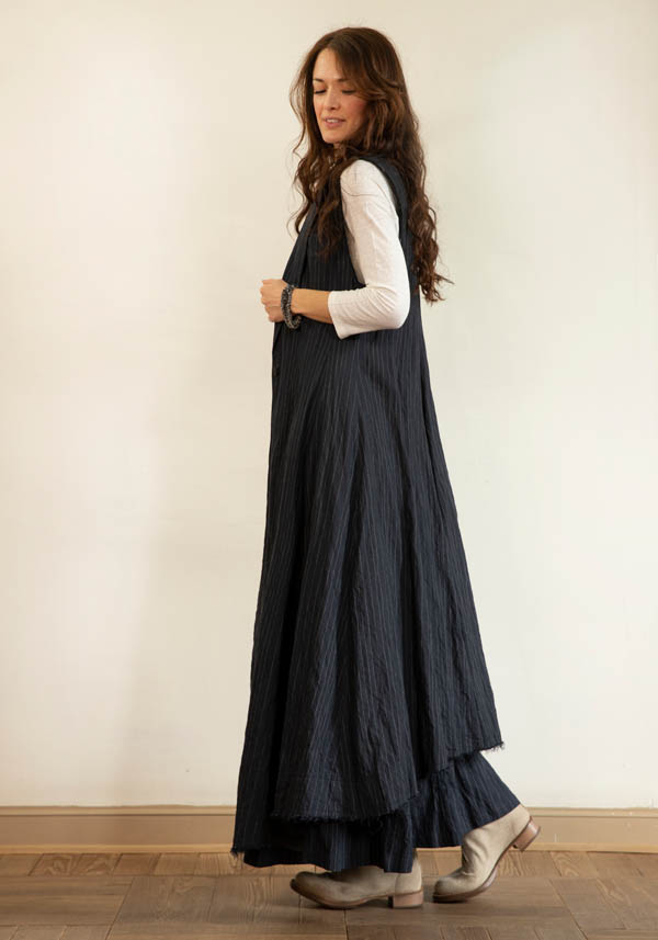 Rose & Lini MARC LE BIHAN BLACK COTTON & HEMP “MANTEAU 2331” LONG VEST JACKET In Saldo