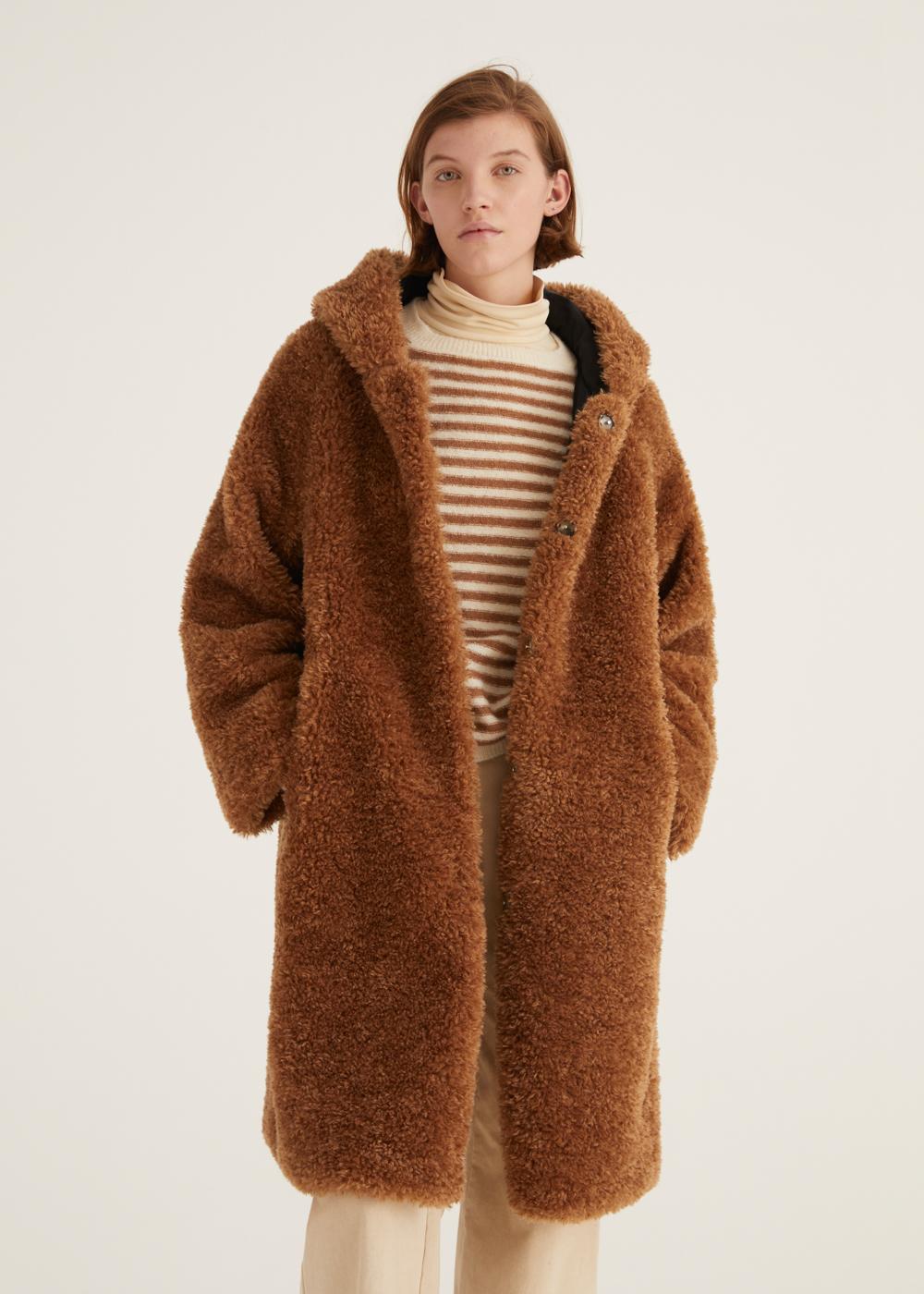 Rosso35 Cappotto reversibile con pelliccia ecologica e cappuccio In Linea