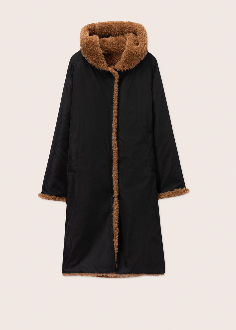 Rosso35 Cappotto reversibile con pelliccia ecologica e cappuccio In Linea