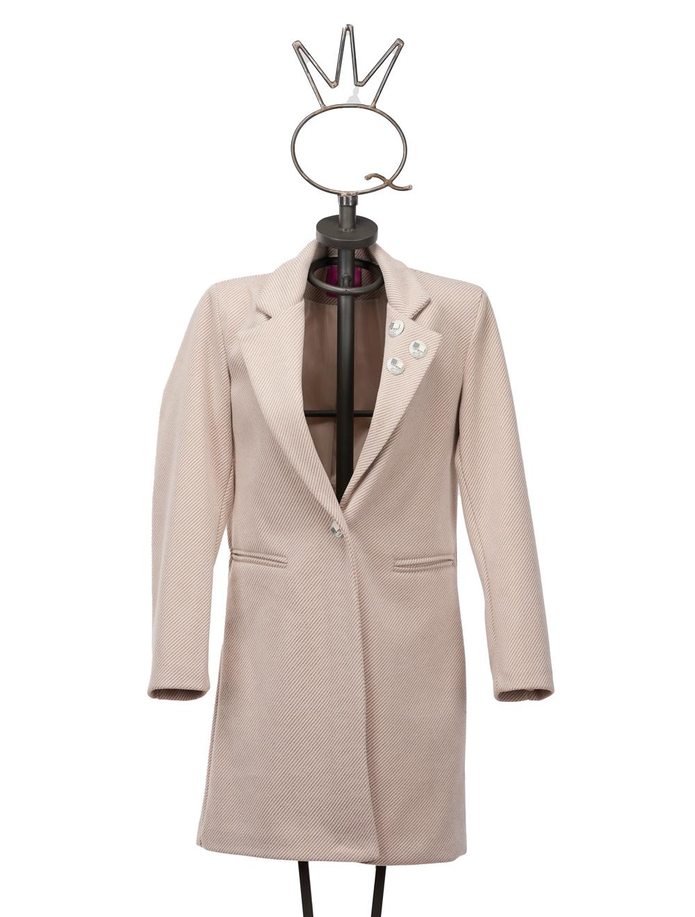 Save The Queen Cappotto corto bianco panna spigato beige con applicazioni Nuovo