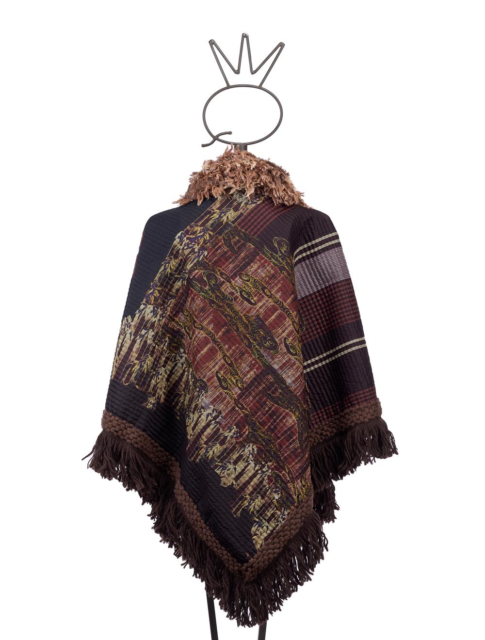 Save The Queen Poncho in seta e finta pelle con ricami e paillettes Acquista Ora