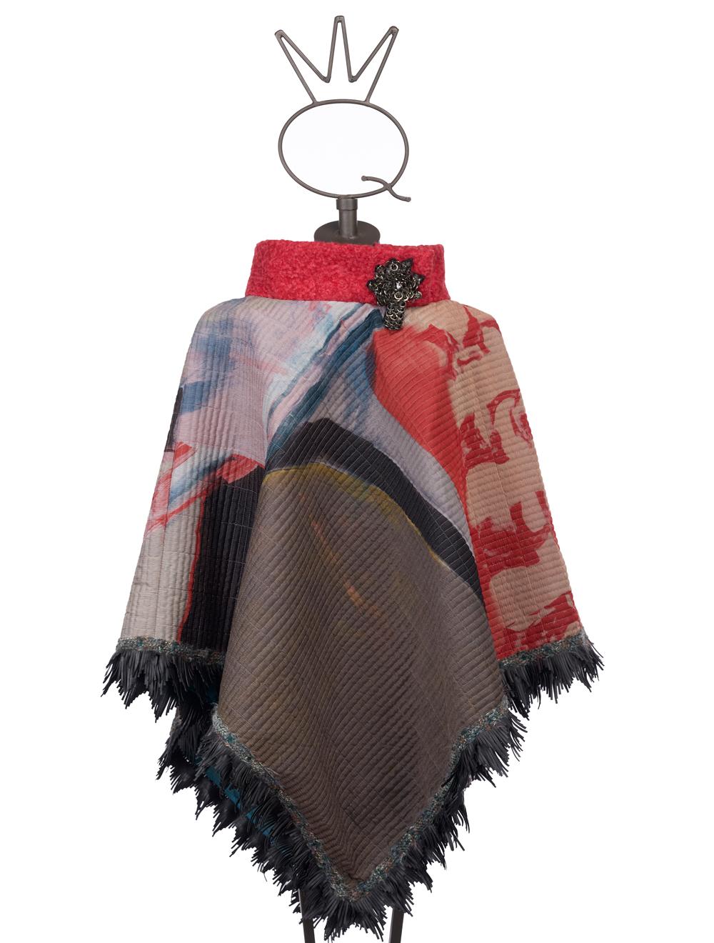 Save The Queen Poncho in seta con frange in ecopelle Consegna Veloce