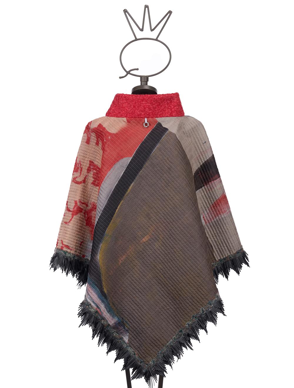 Save The Queen Poncho in seta con frange in ecopelle Consegna Veloce